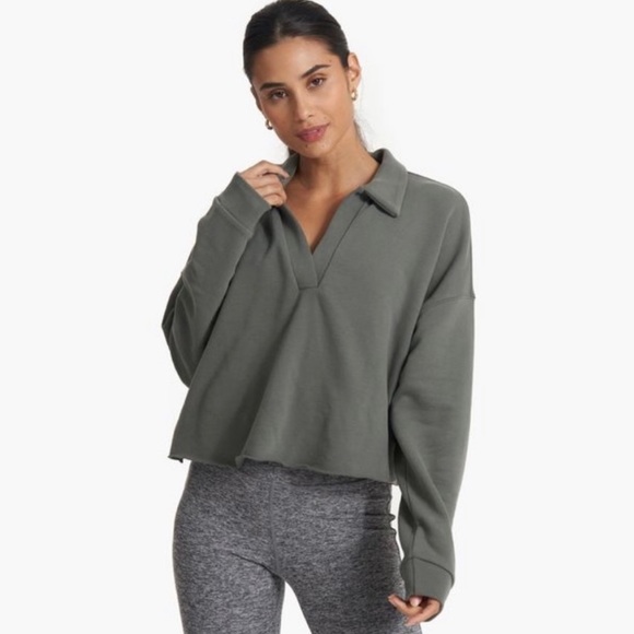 Vuori Tops - Vuori Sedona Long Sleeve Polo Oversized Dusty Pine